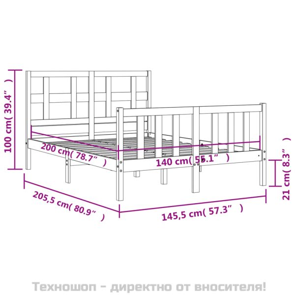 Рамка за легло без матрак, бял, 140x200 см, бор масив