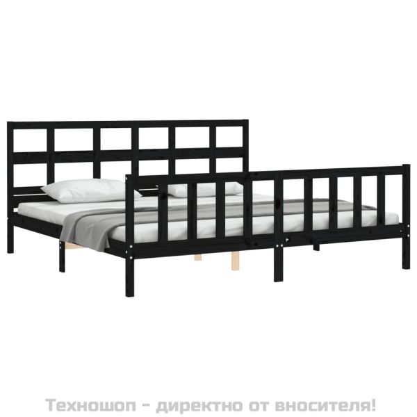 Рамка за легло с табла, черна, 200x200 см, масивно дърво