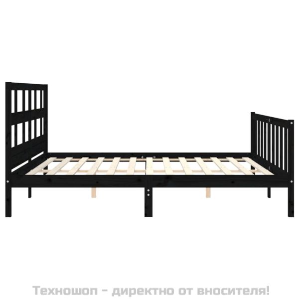 Рамка за легло с табла, черна, 200x200 см, масивно дърво