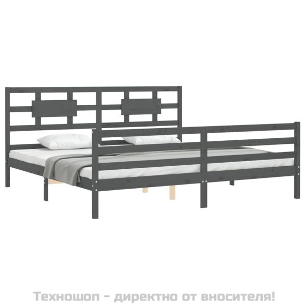 Рамка за легло с табла, сива, 200х200 см, масивно дърво