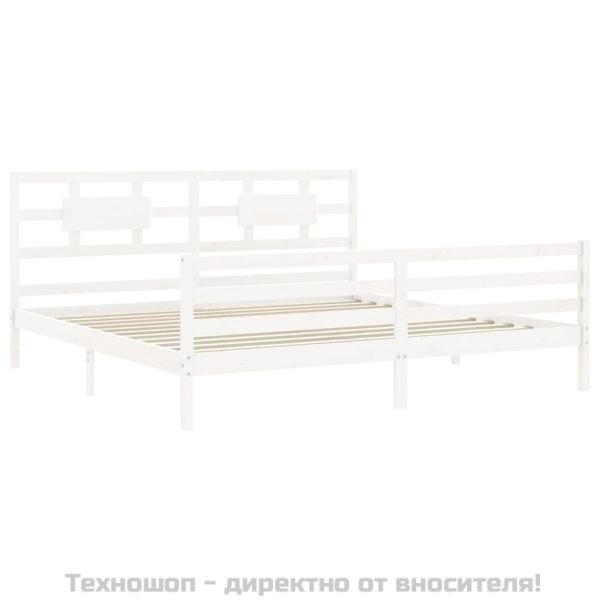 Рамка за легло с табла, бяла, 200x200 см, масивно дърво