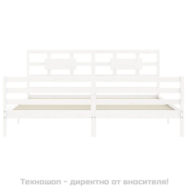 Рамка за легло с табла, бяла, 200x200 см, масивно дърво