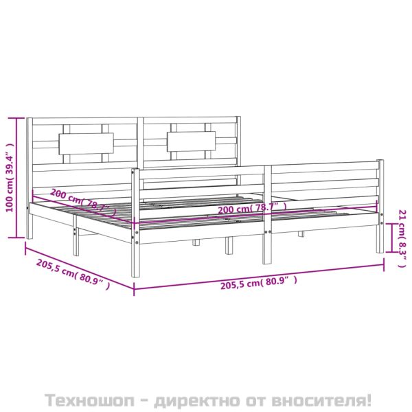 Рамка за легло с табла, бяла, 200x200 см, масивно дърво