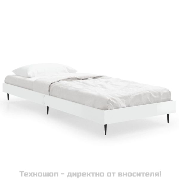 Рамка за легло, бял гланц, 75x190 см, инженерно дърво