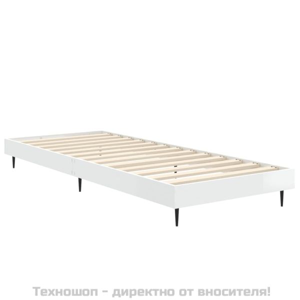 Рамка за легло, бял гланц, 75x190 см, инженерно дърво