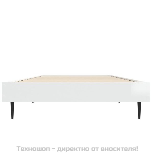Рамка за легло, бял гланц, 75x190 см, инженерно дърво