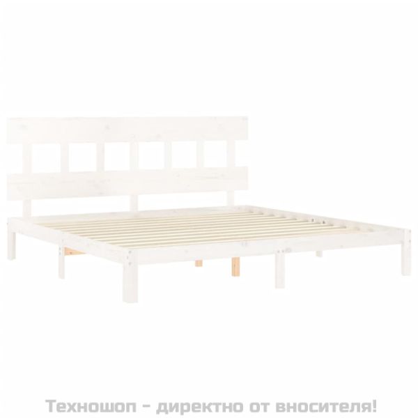 Рамка за легло с табла бяла Super King Size дърво масив