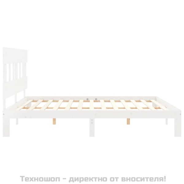Рамка за легло с табла бяла Super King Size дърво масив