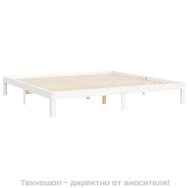 Рамка за легло с табла бяла Super King Size дърво масив