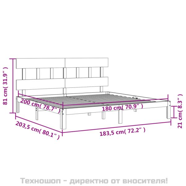Рамка за легло с табла бяла Super King Size дърво масив