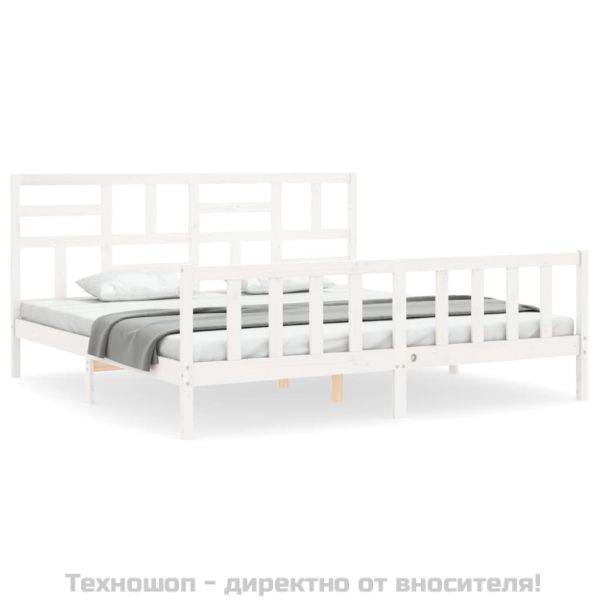 Рамка за легло без матрак, бял, 200x200 см, бор масив