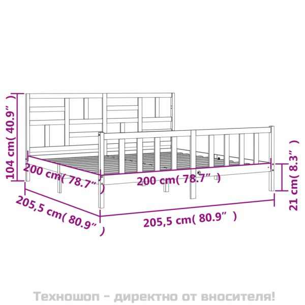 Рамка за легло без матрак, бял, 200x200 см, бор масив