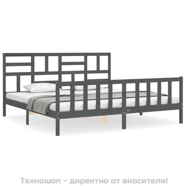Рамка за легло с табла, сива, 200х200 см, масивно дърво