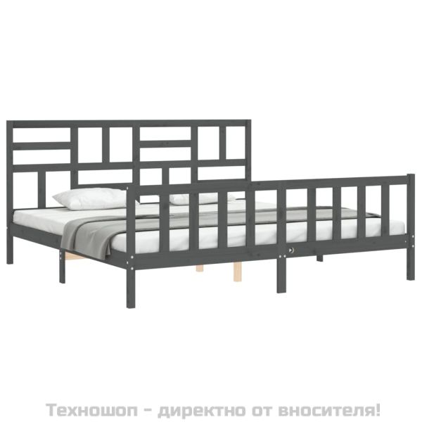 Рамка за легло с табла, сива, 200х200 см, масивно дърво