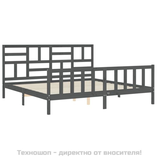 Рамка за легло с табла, сива, 200х200 см, масивно дърво