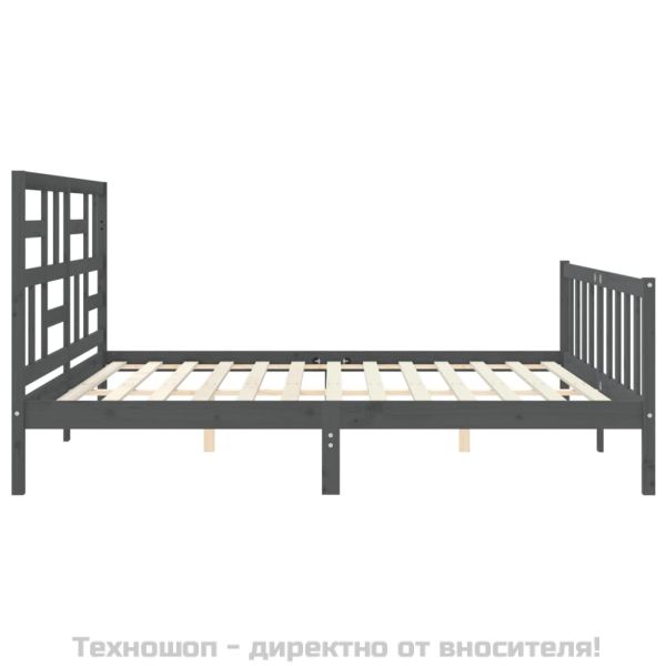 Рамка за легло с табла, сива, 200х200 см, масивно дърво