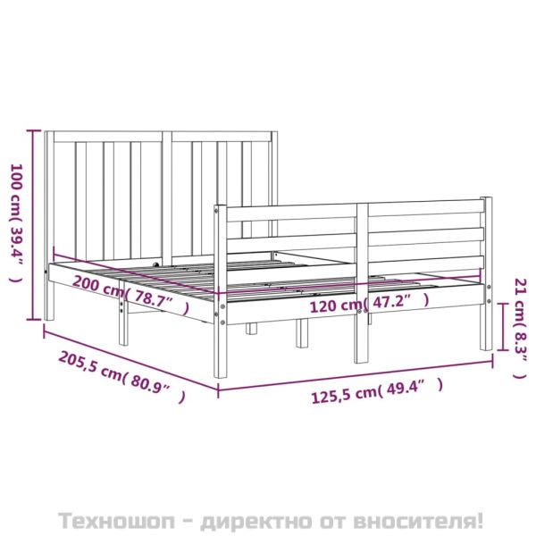 Рамка за легло без матрак, 120x200 см, масивна чамова дървесина