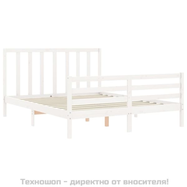 Рамка за легло без матрак, бял, 160x200 см, бор масив