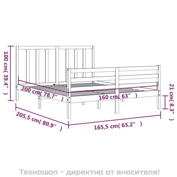 Рамка за легло без матрак, бял, 160x200 см, бор масив