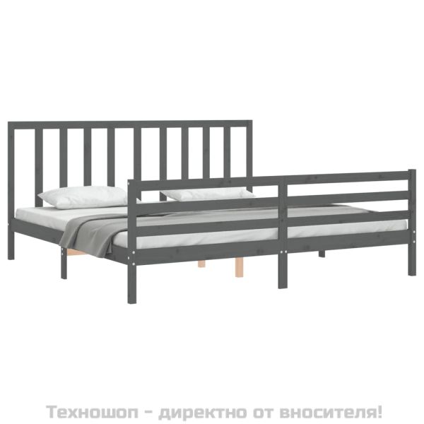 Рамка за легло с табла, сива, 200х200 см, масивно дърво