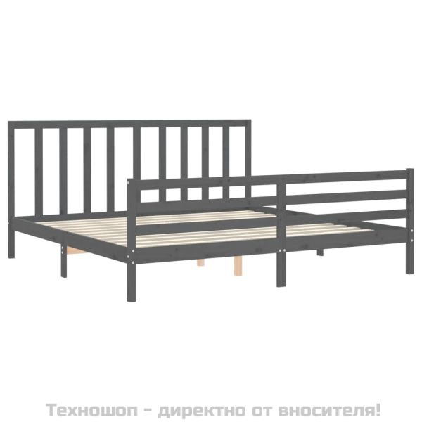 Рамка за легло с табла, сива, 200х200 см, масивно дърво