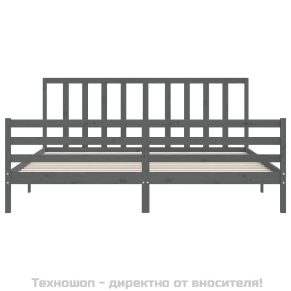 Рамка за легло с табла, сива, 200х200 см, масивно дърво