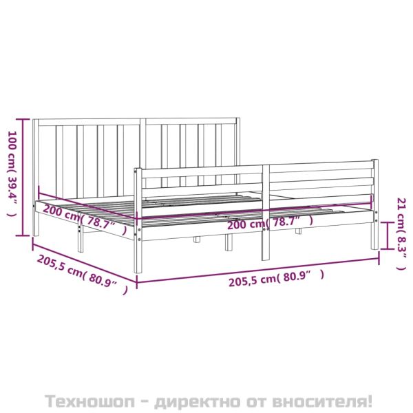 Рамка за легло с табла, сива, 200х200 см, масивно дърво