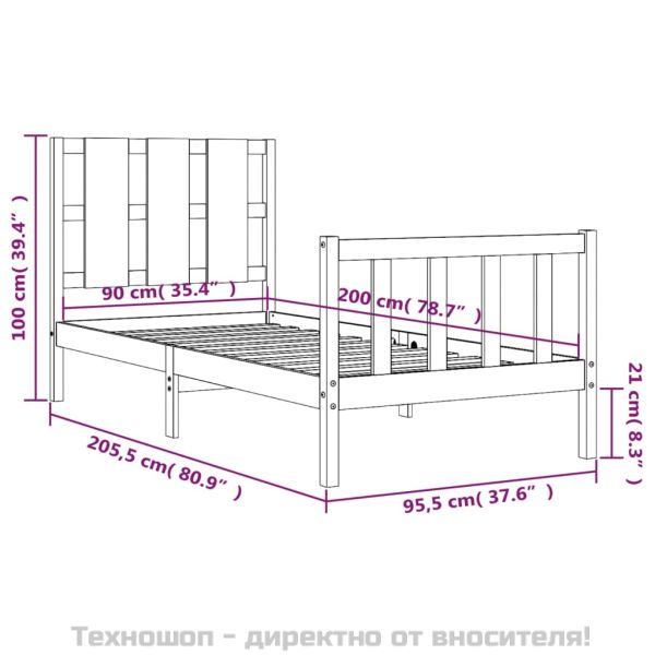 Рамка за легло без матрак, 90x200 см, масивна чамова дървесина