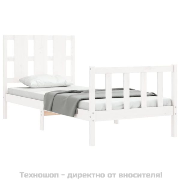 Рамка за легло без матрак, бял, 90x200 см, бор масив