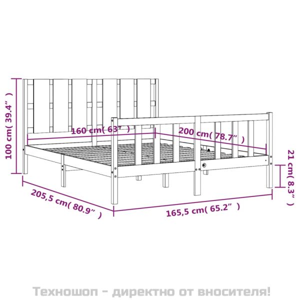 Рамка за легло без матрак, 160x200 см, масивна чамова дървесина