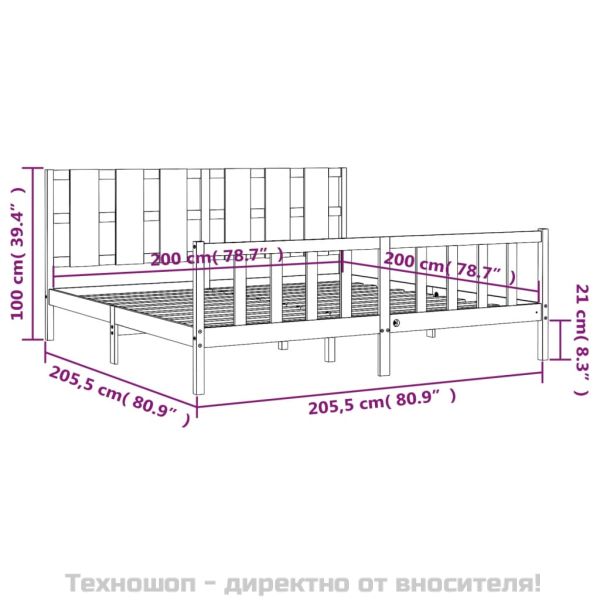 Рамка за легло без матрак, бял, 200x200 см, бор масив