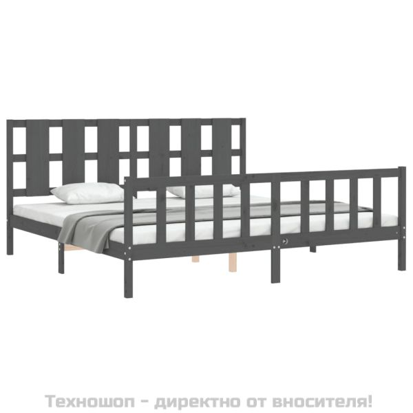Рамка за легло с табла, сива, 200х200 см, масивно дърво