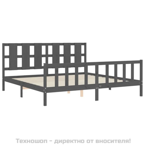 Рамка за легло с табла, сива, 200х200 см, масивно дърво
