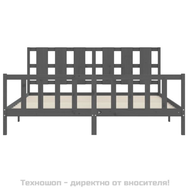 Рамка за легло с табла, сива, 200х200 см, масивно дърво