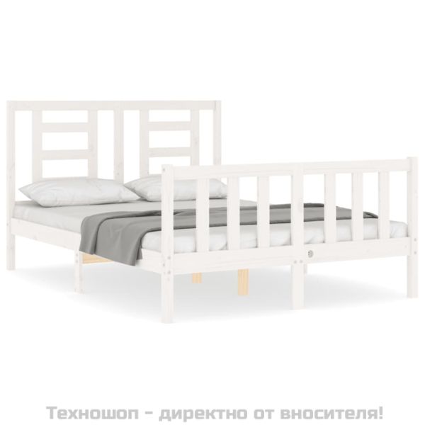 Рамка за легло без матрак, бял, 140x190 см, бор масив