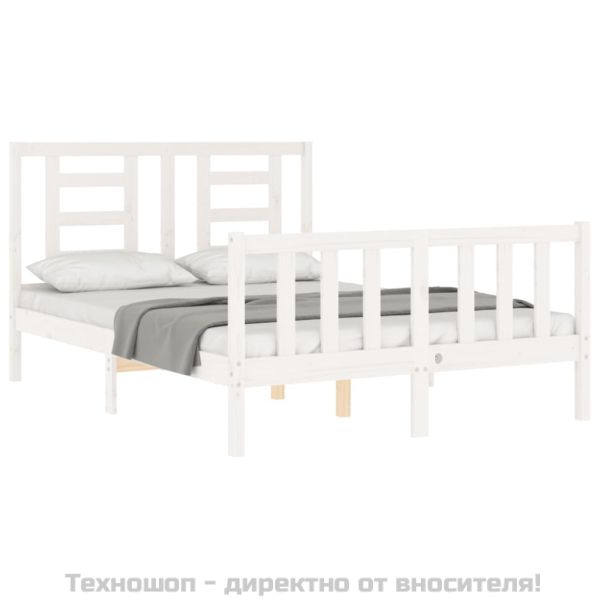 Рамка за легло без матрак, бял, 140x190 см, бор масив