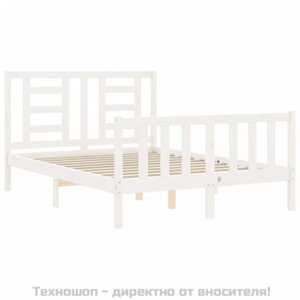 Рамка за легло без матрак, бял, 140x190 см, бор масив