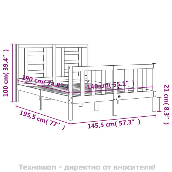 Рамка за легло без матрак, бял, 140x190 см, бор масив