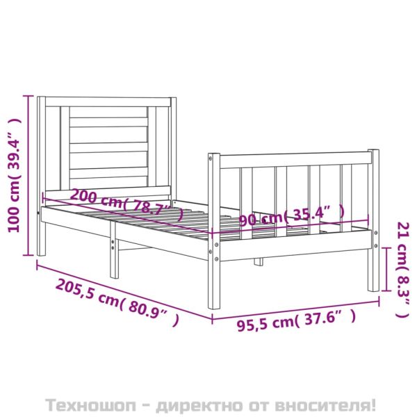 Рамка за легло без матрак, бял, 90x200 см, бор масив