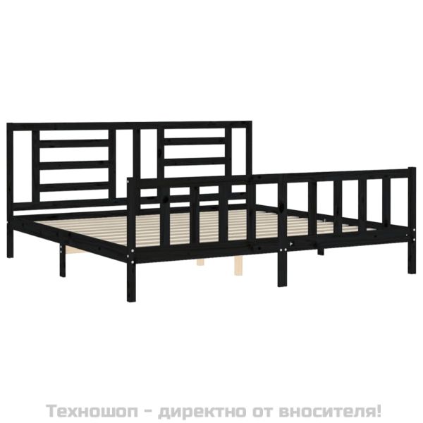 Рамка за легло с табла, черна, 200x200 см, масивно дърво