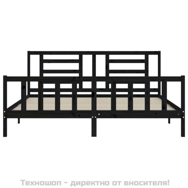 Рамка за легло с табла, черна, 200x200 см, масивно дърво