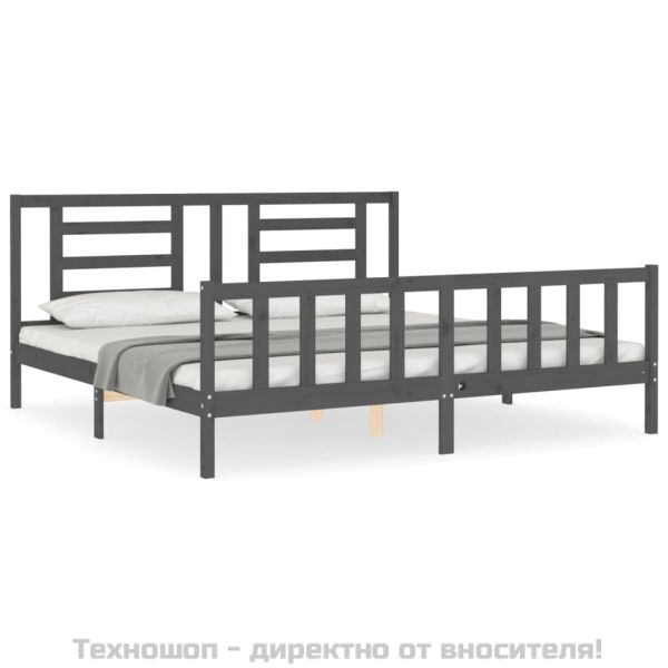Рамка за легло с табла, сива, 200х200 см, масивно дърво