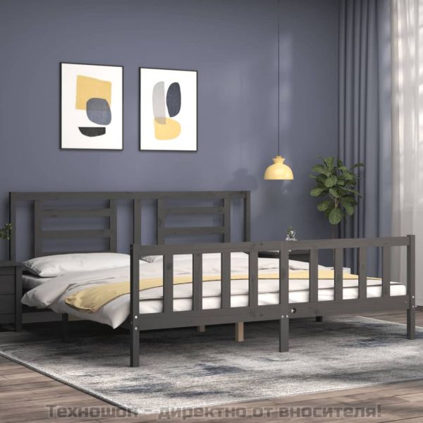 Рамка за легло с табла, сива, 200х200 см, масивно дърво