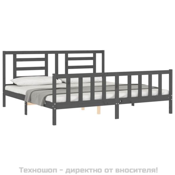 Рамка за легло с табла, сива, 200х200 см, масивно дърво