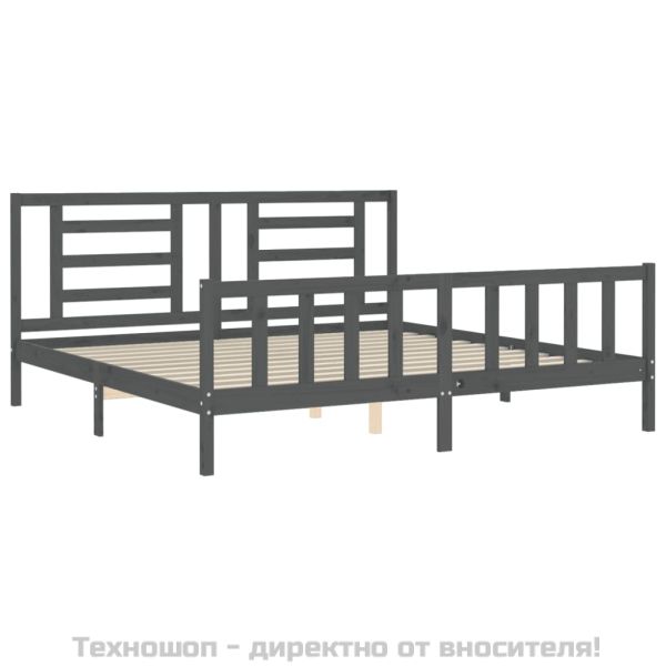 Рамка за легло с табла, сива, 200х200 см, масивно дърво