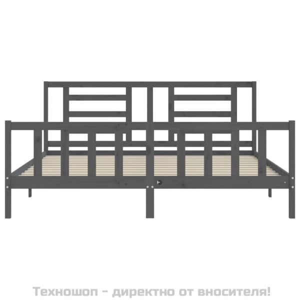 Рамка за легло с табла, сива, 200х200 см, масивно дърво