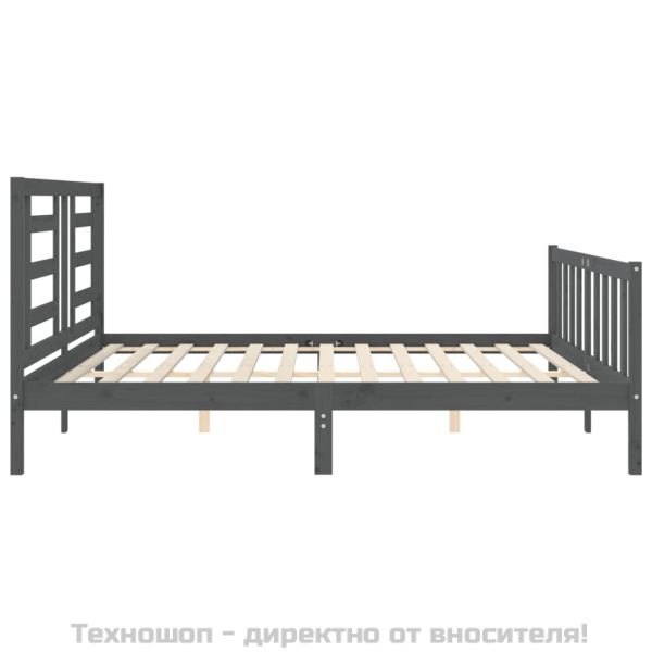 Рамка за легло с табла, сива, 200х200 см, масивно дърво