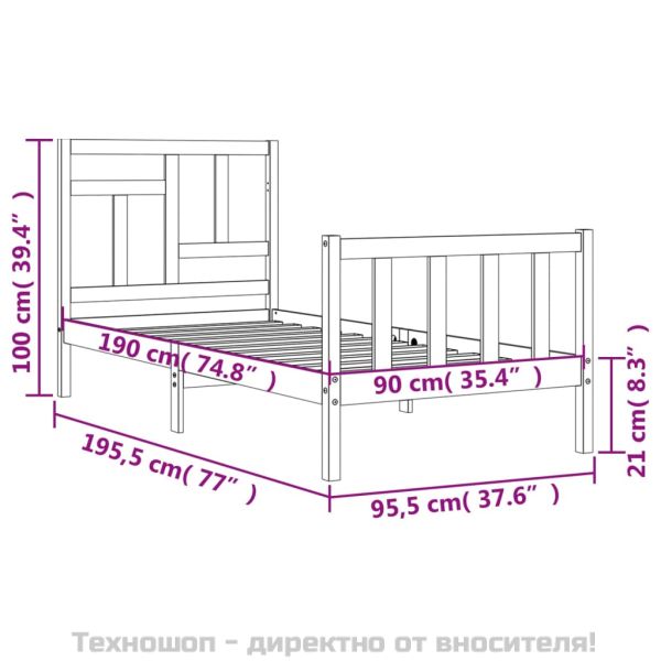 Рамка за легло с табла Single масивна дървесина