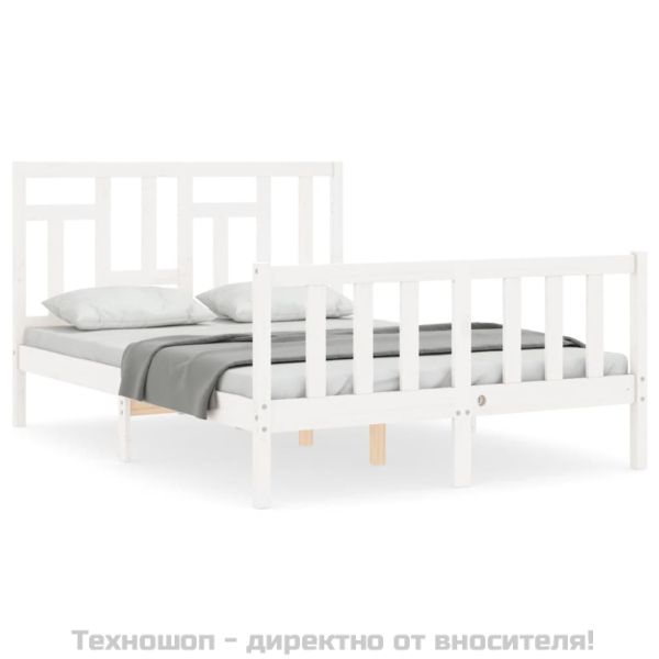 Рамка за легло без матрак, бял, 140x190 см, бор масив