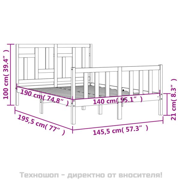 Рамка за легло без матрак, бял, 140x190 см, бор масив